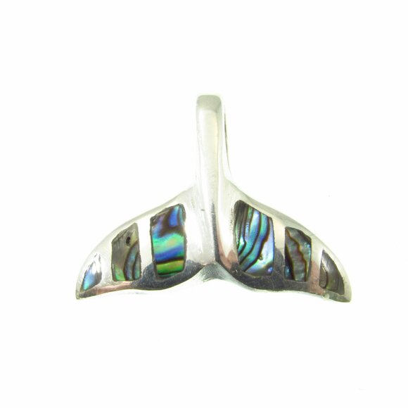 Solid 925 Sterling Silver Whale Tail Slide Pendant with Abalone Shell Inlay - Picture 6 of 11